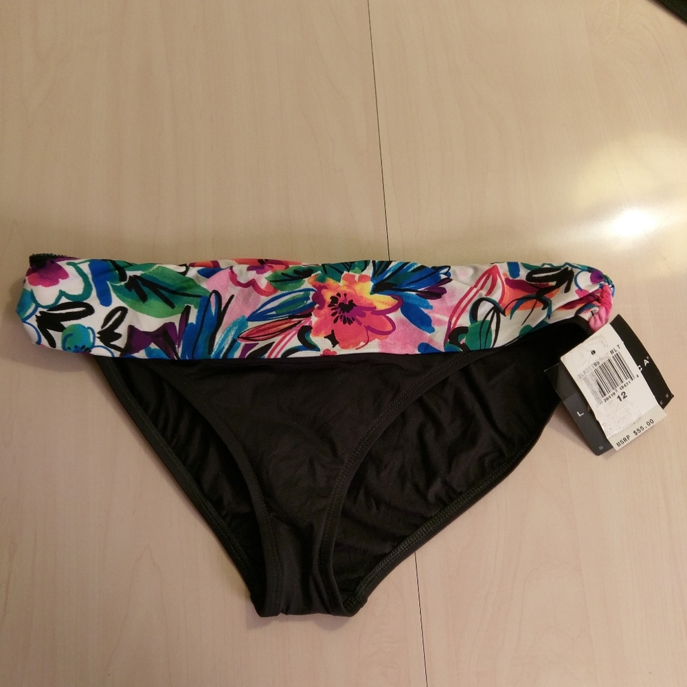 NWT La Blanca Black/Floral Bikini Bottom, S